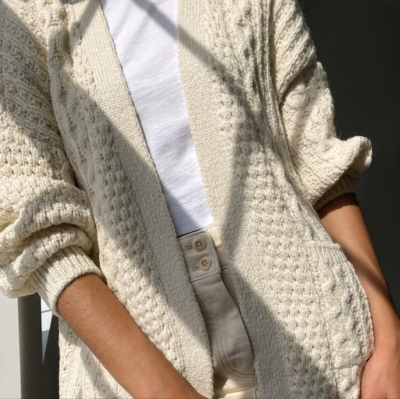 Aritzia Wilfred Free Cable Knit Fisherman Cardigan Alpaca Merino Wool Small - Picture 3 of 15